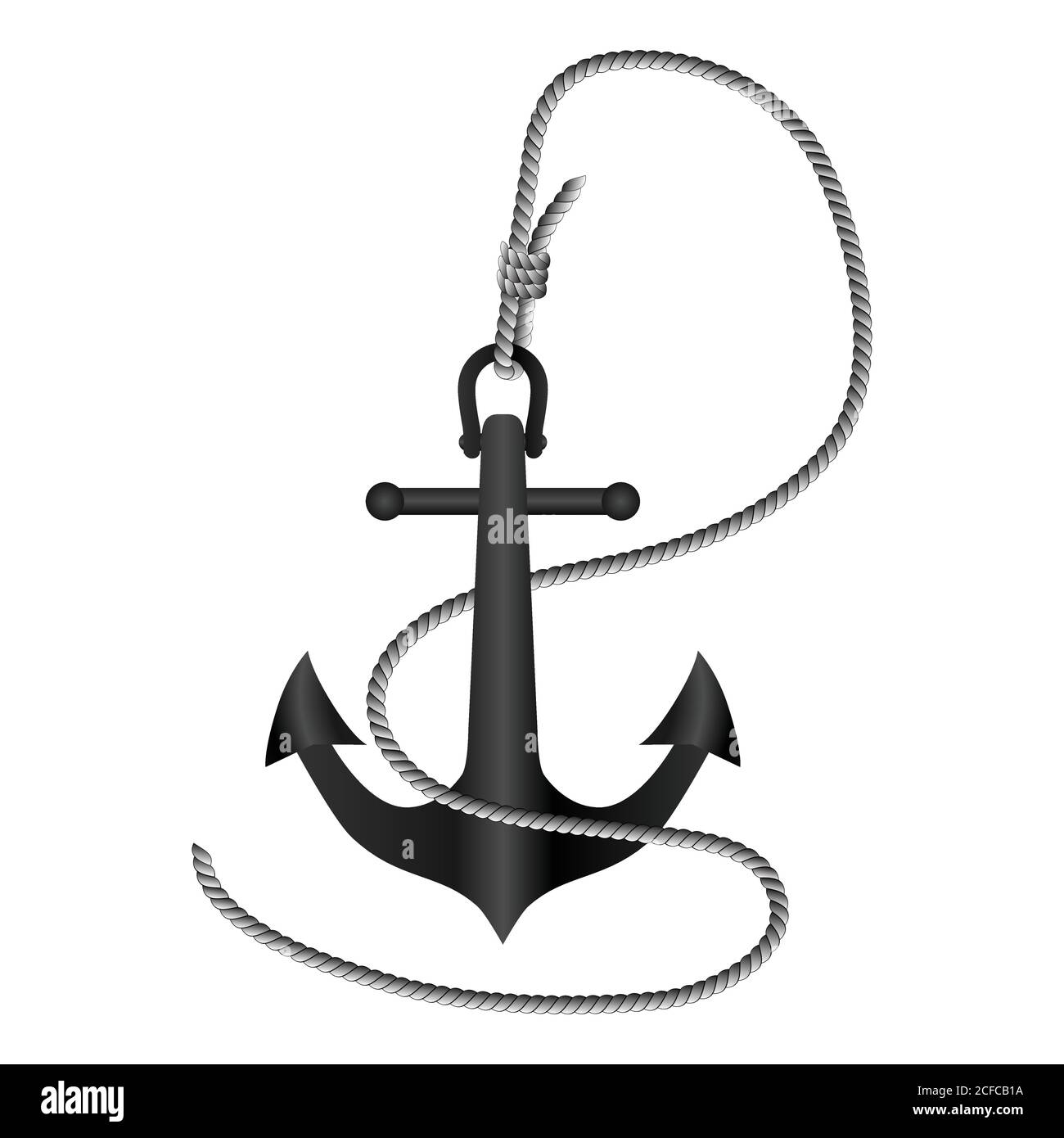 Anchor tied with rope isolated on white, 3d vector illustration