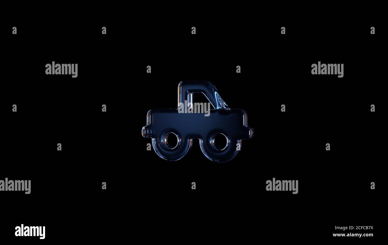 3d rendering glass symbol of pickup truck isolated on black background with light blue and orange reflection Stock Photo