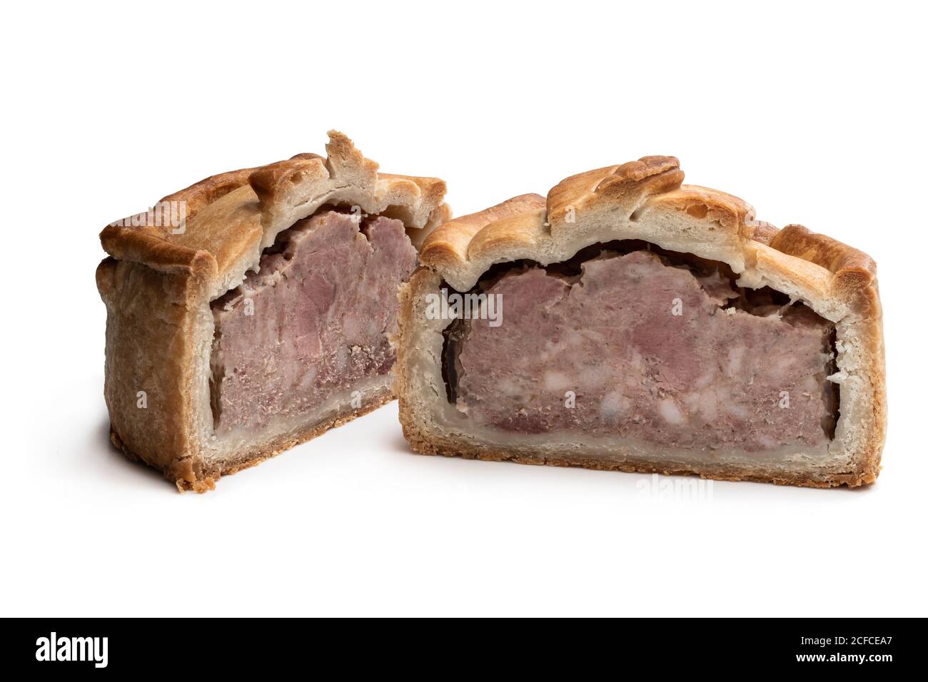 Seasoned cured pork and ham pie isolated on white Stock Photo Alamy