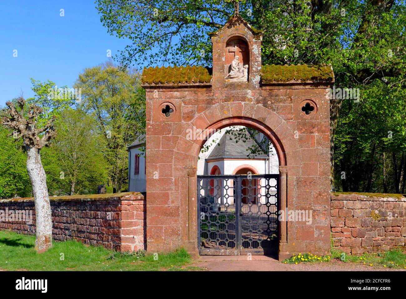 Cemetery gate by the builder Schinkel, Kastel-Staadt, Saar Valley, Rhineland-Palatinate, Germany Stock Photo