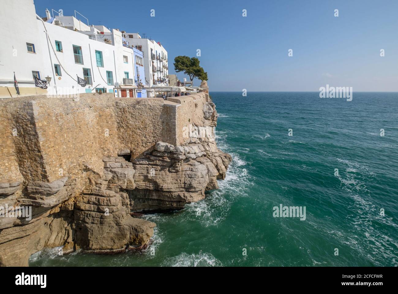 Peniscola Cliff on the shores of the sea in Castellon Spain village Stock Photo