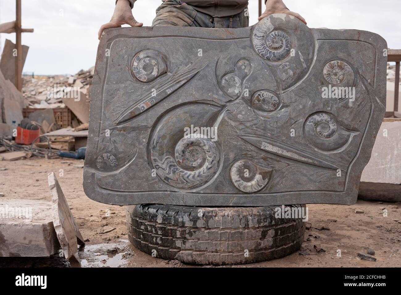 Erfoud, Macro Fossiles Kasbah, Morocco, archaeology, prehistoric Stock