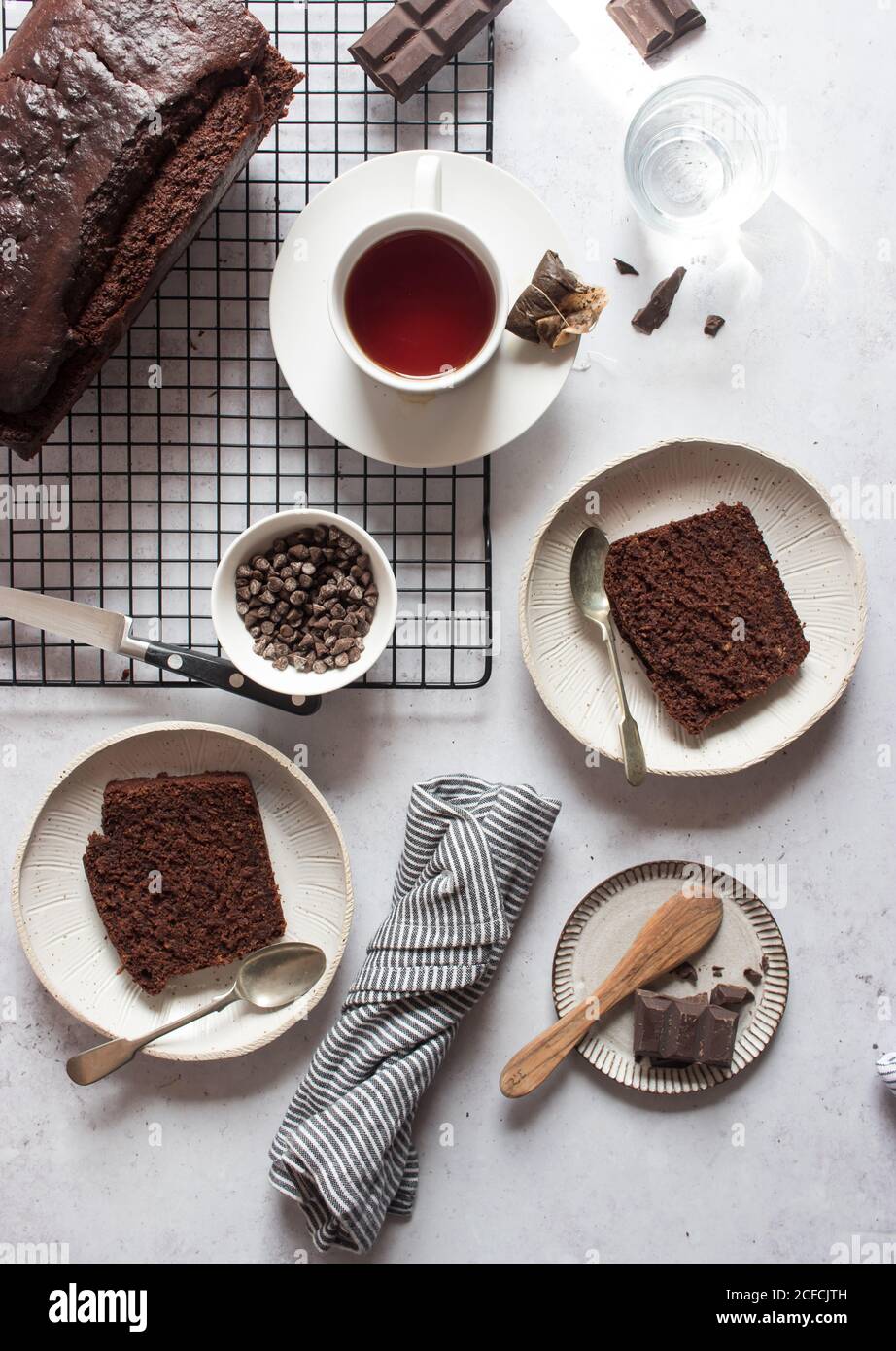 Delicious cake and tea on table Stock Photo