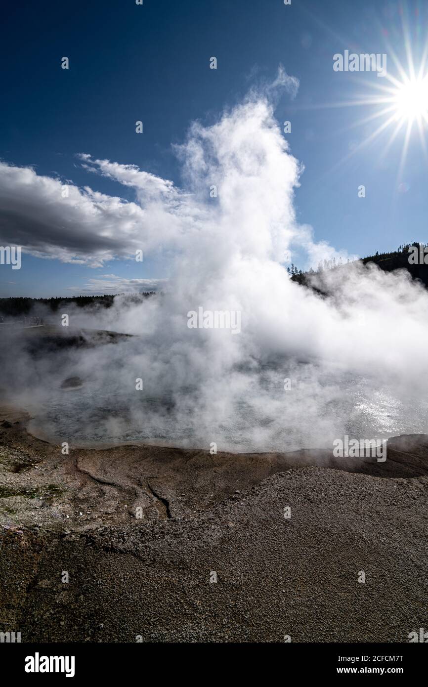 Excelsior Geyser at the Grand Prismatic Spring, Yellowstone National Park Stock Photo