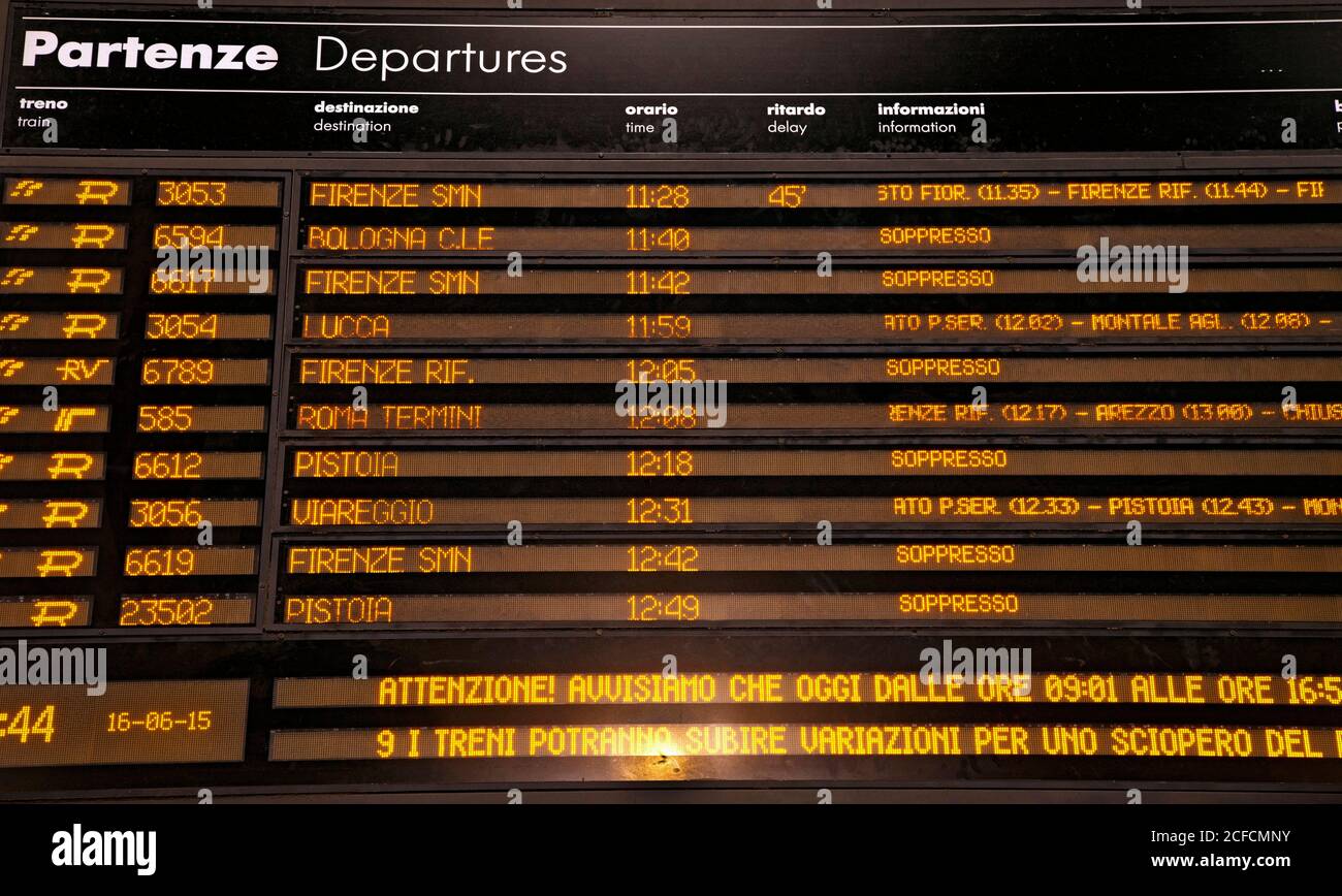 station, strike, scoreboard, Prato, Tuscany, Italy Stock Photo - Alamy