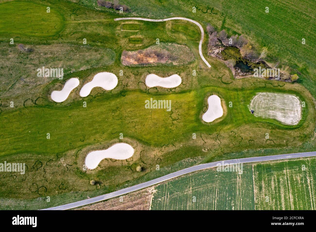 Golf course with bunker, fairway and green, Golfpark Signal de Bougy