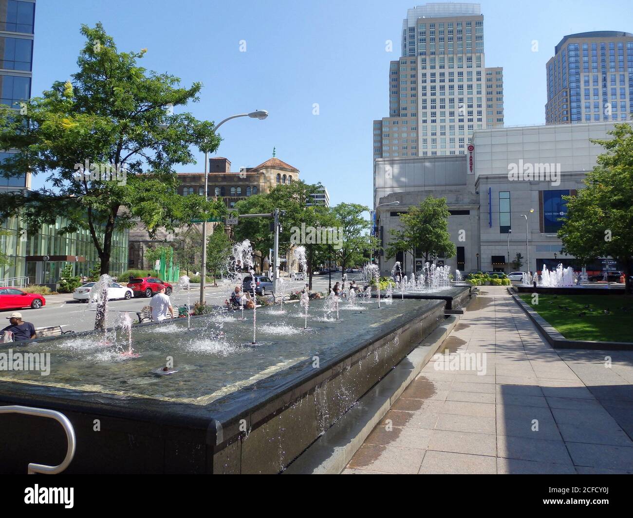 Renaissance Plaza fountain, White Plains, New York State, United States Stock Photo