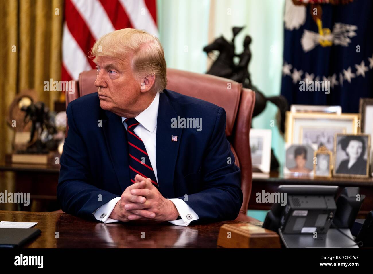 United States President Donald J. Trump participates in a signing ceremony and trilateral meeting with the President of the Republic of Serbia, Aleksandar Vučić, and the Prime Minister of the Republic of Kosovo, Avdullah Hoti, at the White House on September 4th, 2020. Credit: Anna Moneymaker/Pool via CNP /MediaPunch Stock Photo