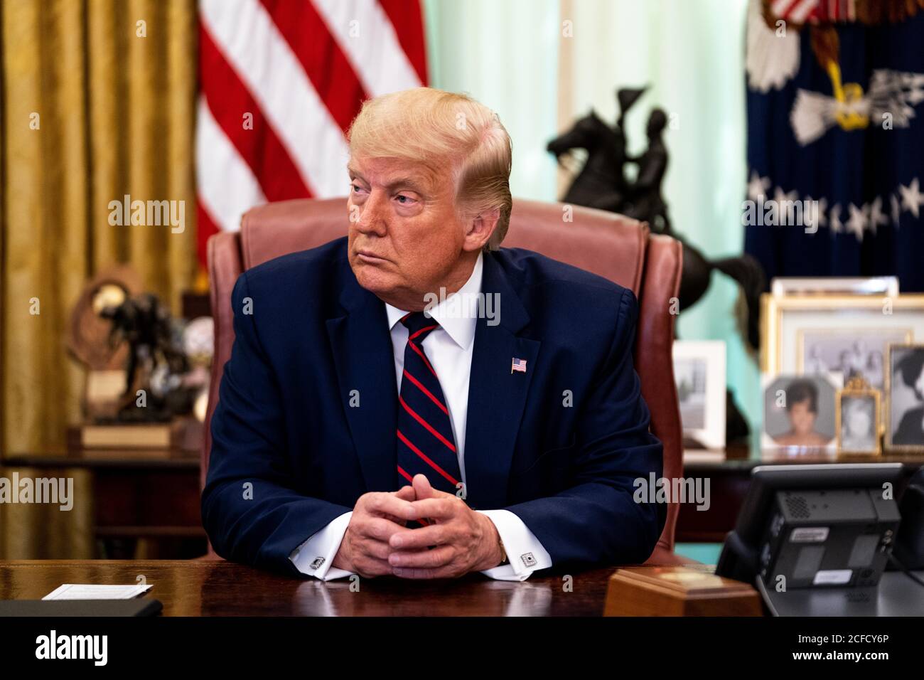 United States President Donald J. Trump participates in a signing ceremony and trilateral meeting with the President of the Republic of Serbia, Aleksandar Vučić, and the Prime Minister of the Republic of Kosovo, Avdullah Hoti, at the White House on September 4th, 2020. Credit: Anna Moneymaker/Pool via CNP /MediaPunch Stock Photo