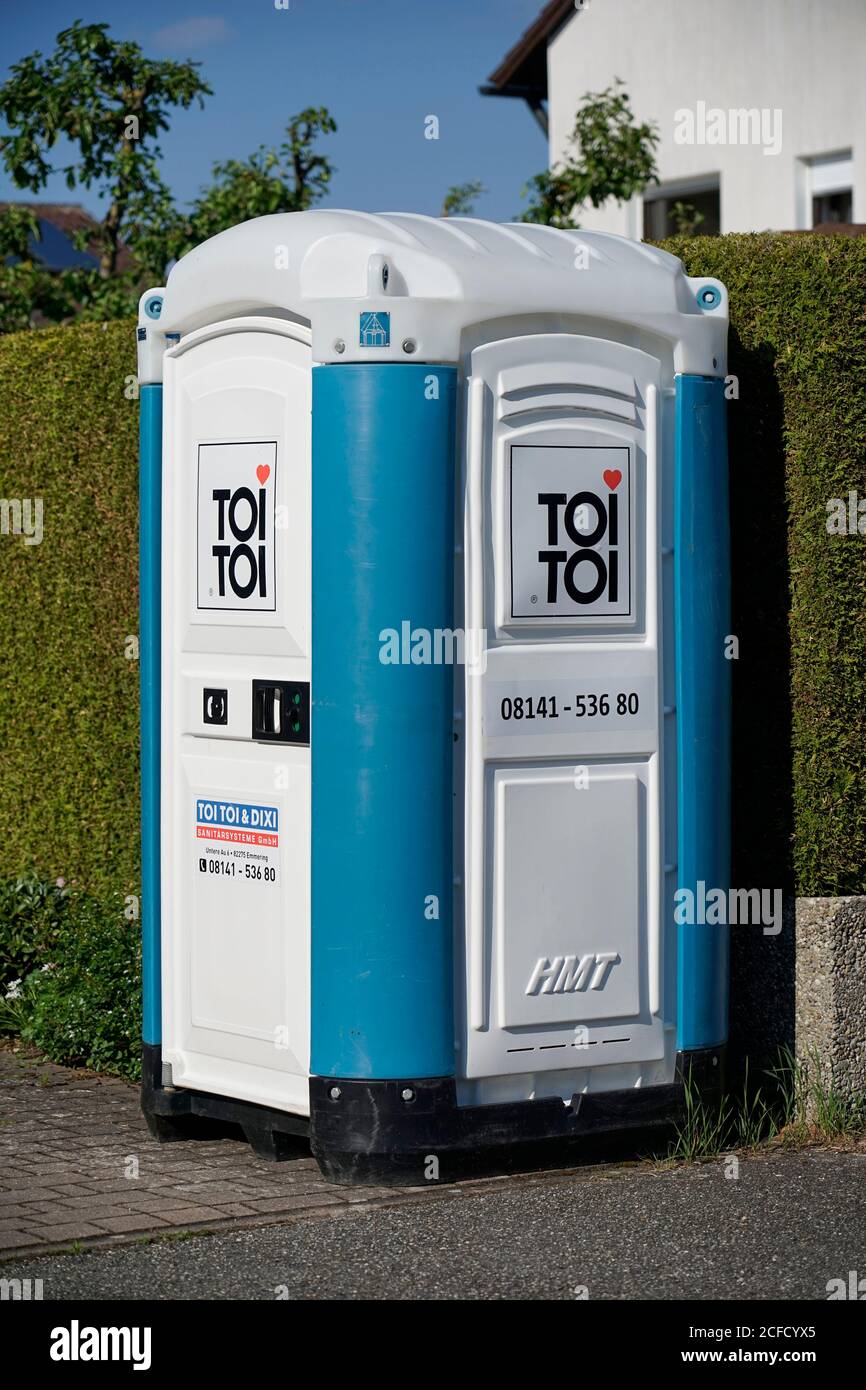 Germany, Bavaria, Upper Bavaria, Altötting District, TOI TOI mobile toilet Stock Photo