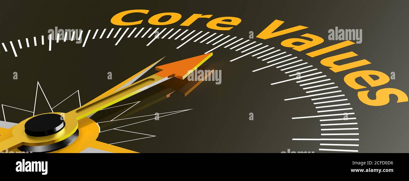 Compass with needle pointing to word core values, 3d rendering Stock ...