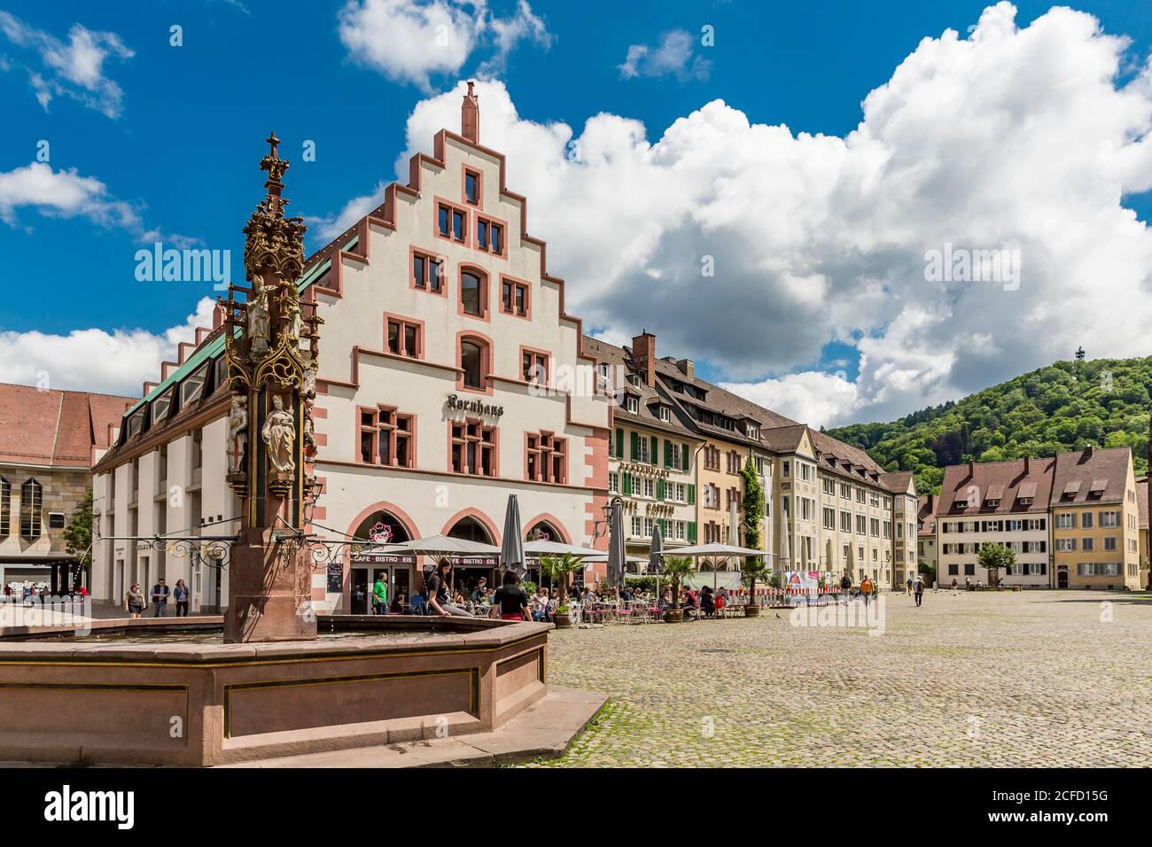 Fischbrunnen, Kornhaus, Münsterplatz, Freiburg, Freiburg im Breisgau, Germany, Europe Stock Photo