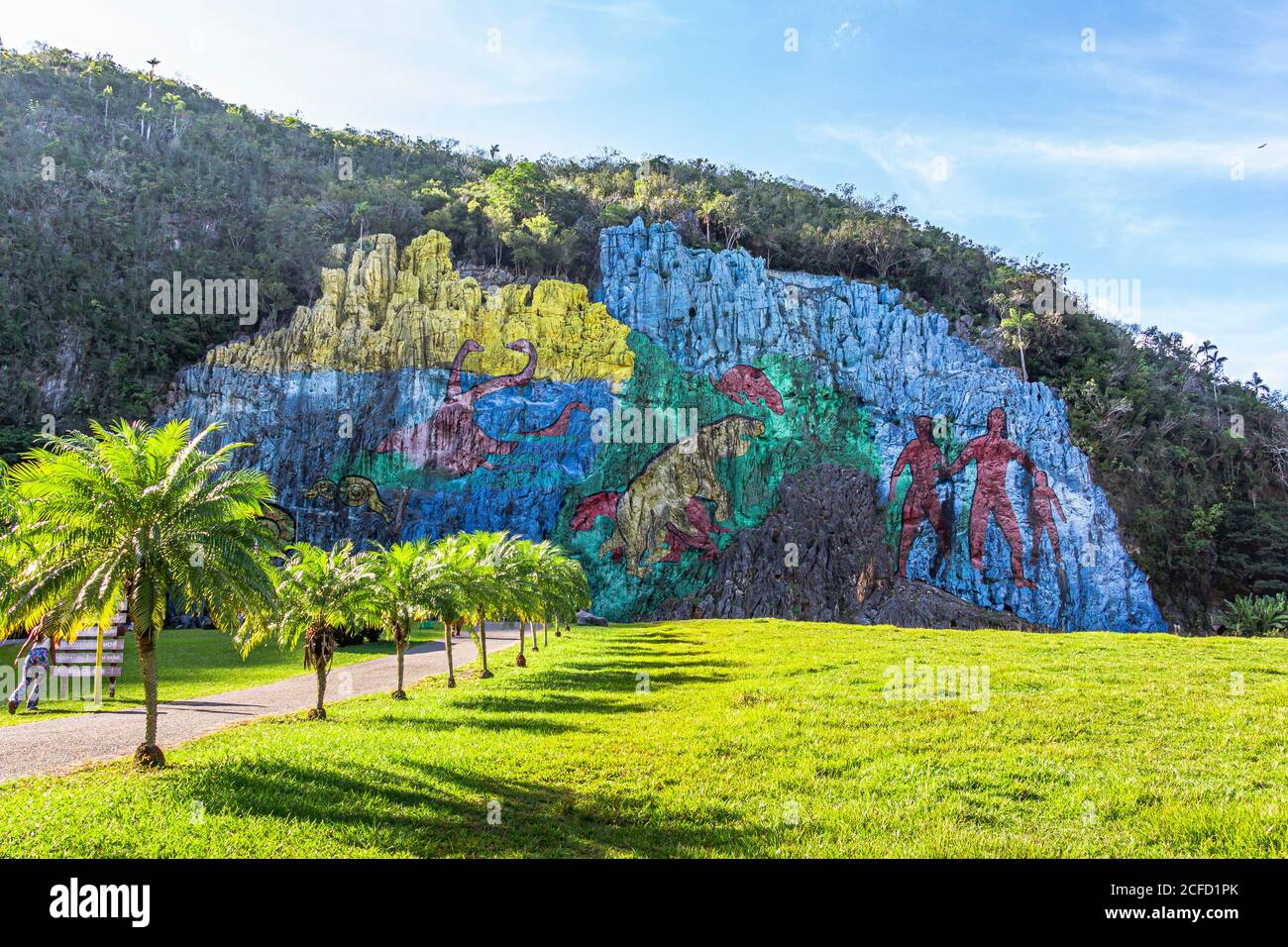'Mural de la Prehistoria' - wall paintings in the Vinales valley ('Valle de Vinales'), Pinar del Rio province, Cuba Stock Photo