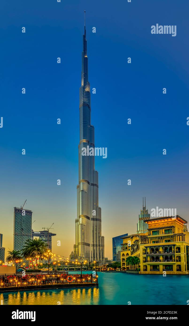 The Burj Khalifa tower in downtown Dubai, UAE, Middle East. Stock Photo