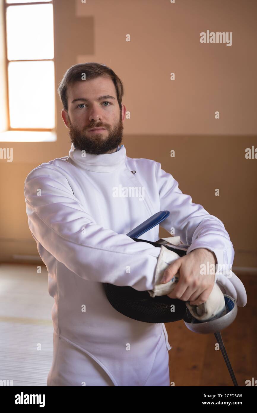 Man wearing fencing outfit Stock Photo Alamy