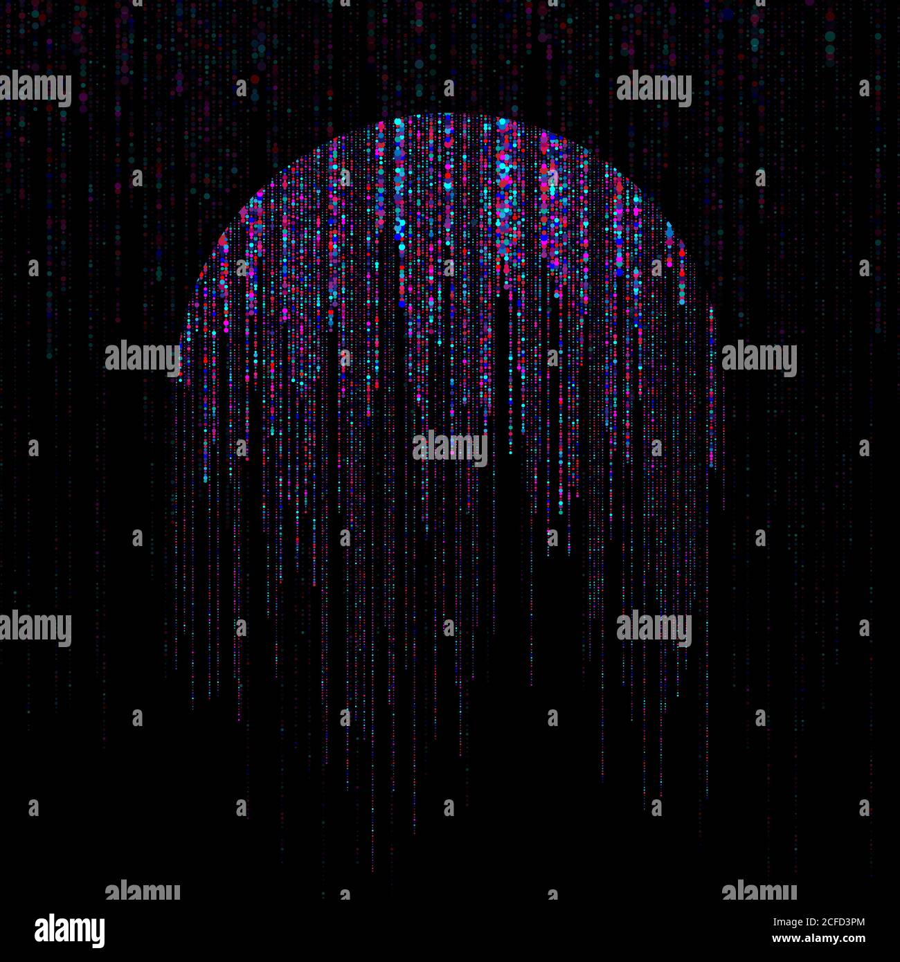 Big data visualization. Circle stream of falling multicolored data