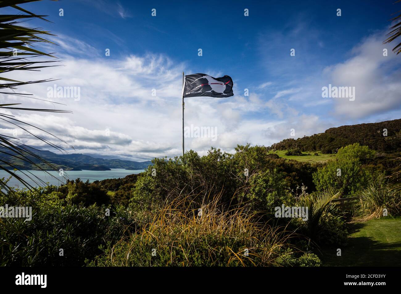 New Zealand flag with kiwi in Akaroa Stock Photo