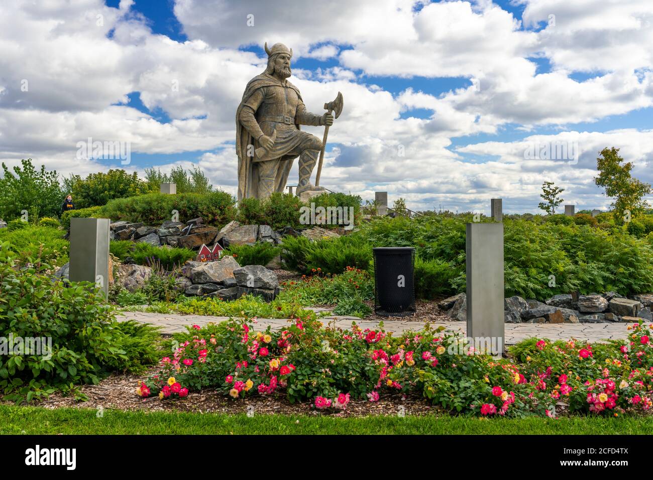 The Viking Statue and gardens in Gimli, Manitoba, Canada Stock Photo