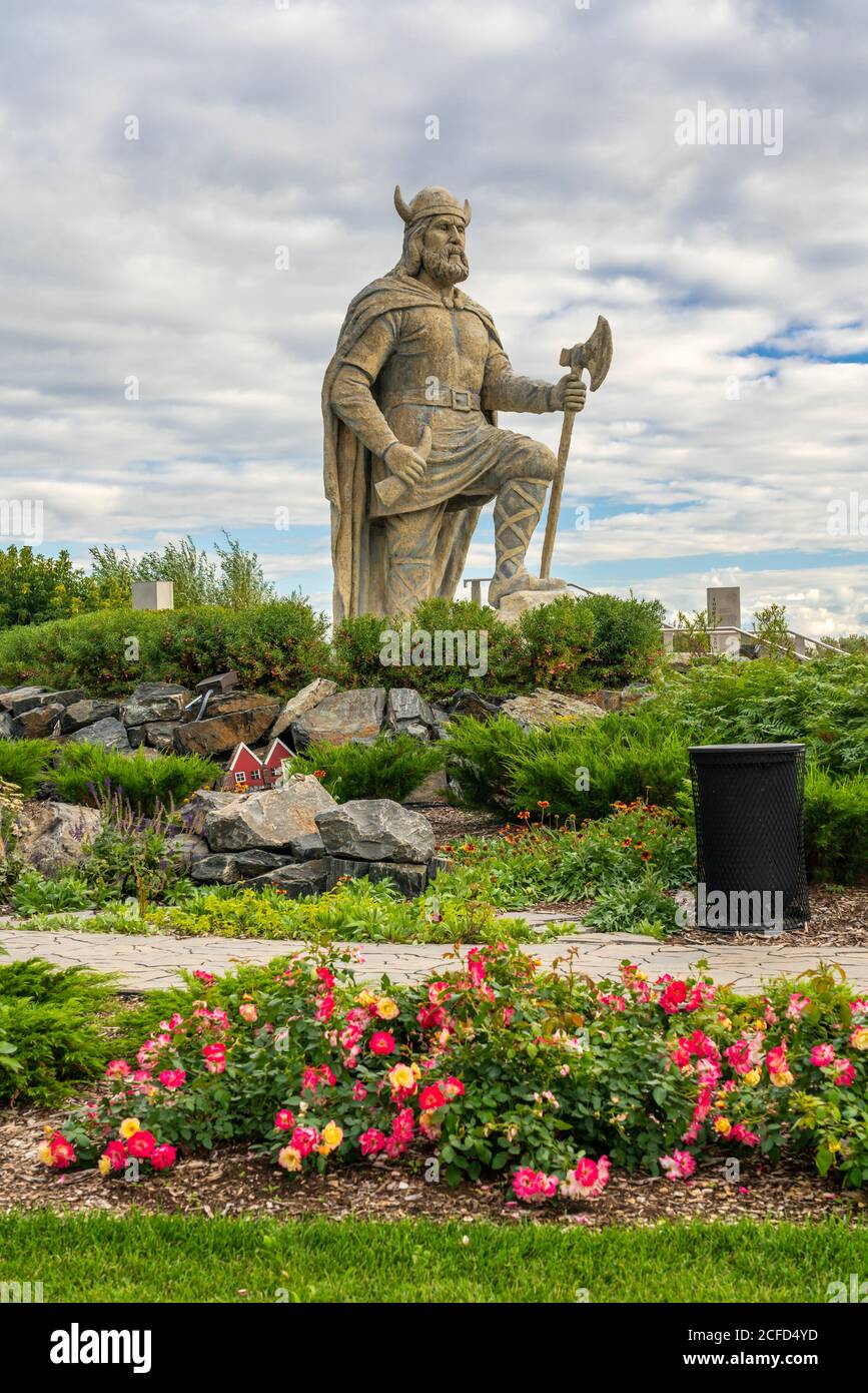 The Viking Statue and gardens in Gimli, Manitoba, Canada Stock Photo Alamy