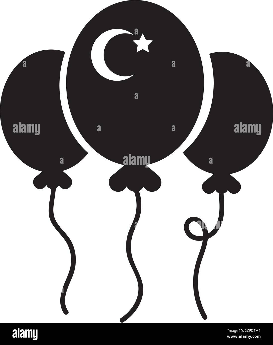 cumhuriyet bayrami moon and star symbol in balloons helium silhouette style vector illustration design Stock Vector