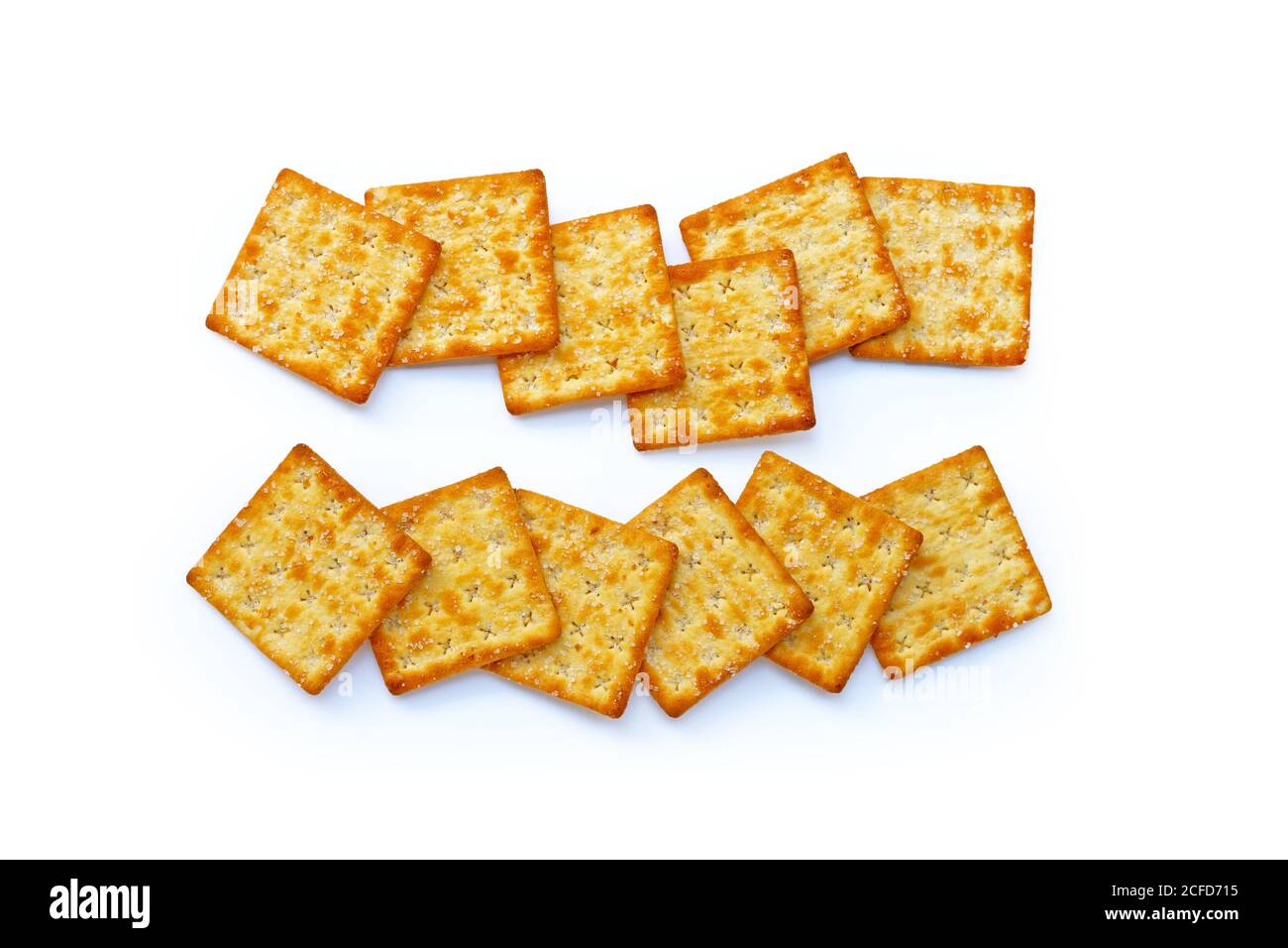 Crackers with sugar on white background. Top view Stock Photo
