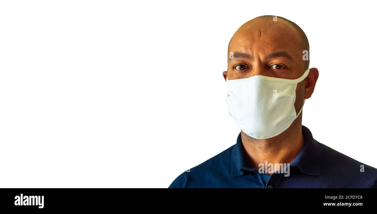 A black man is wearing a face mask over his nose and mouth. Public health concept. Stock Photo