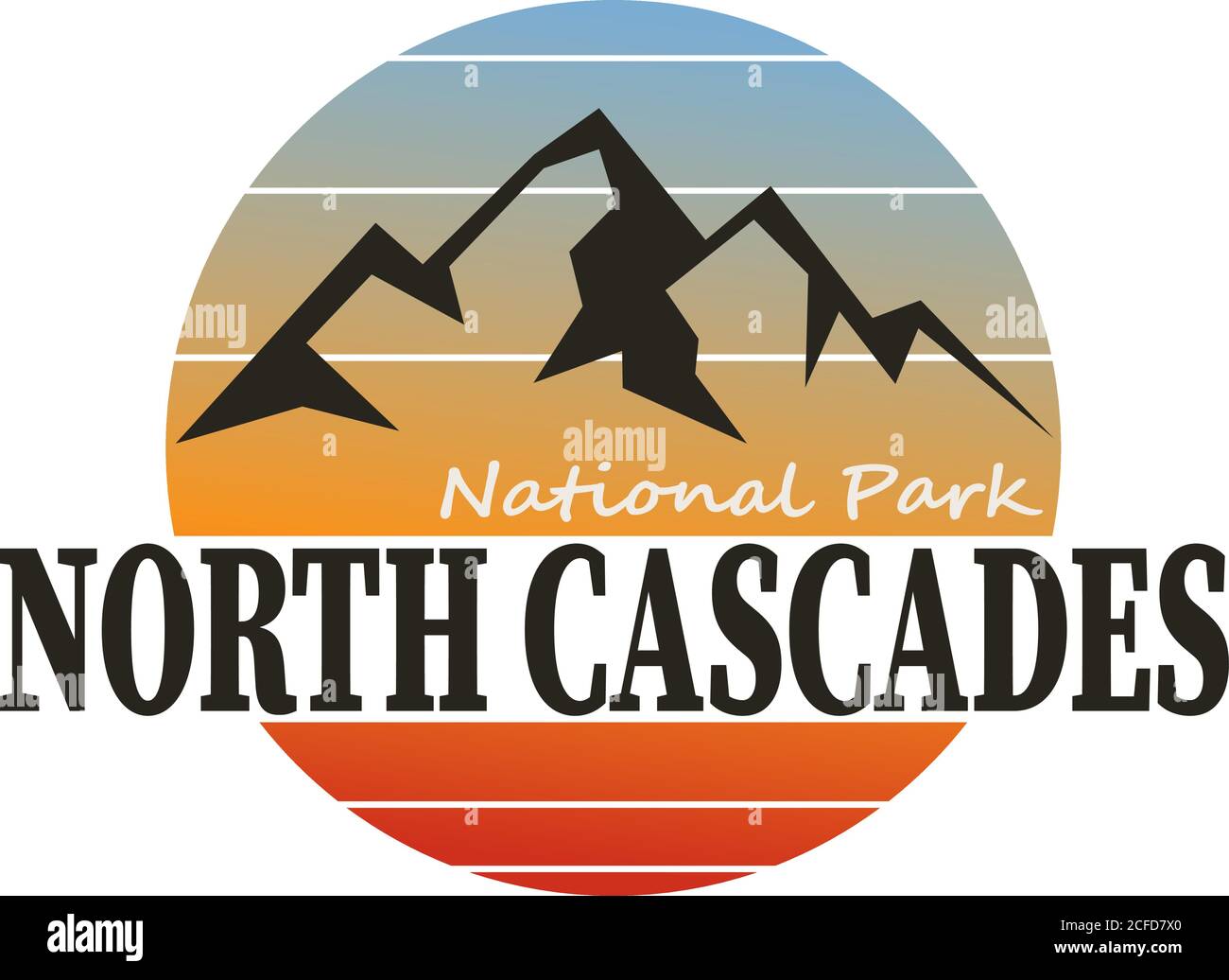 North Cascade Range National Park, USA outdoor adventure illustration. Stock Vector