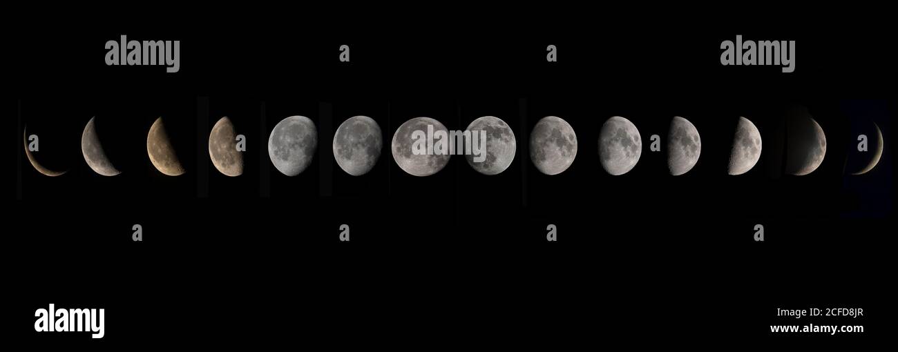 Compilation of the waxing and waning moon in August 2020, Bavaria, Germany Stock Photo