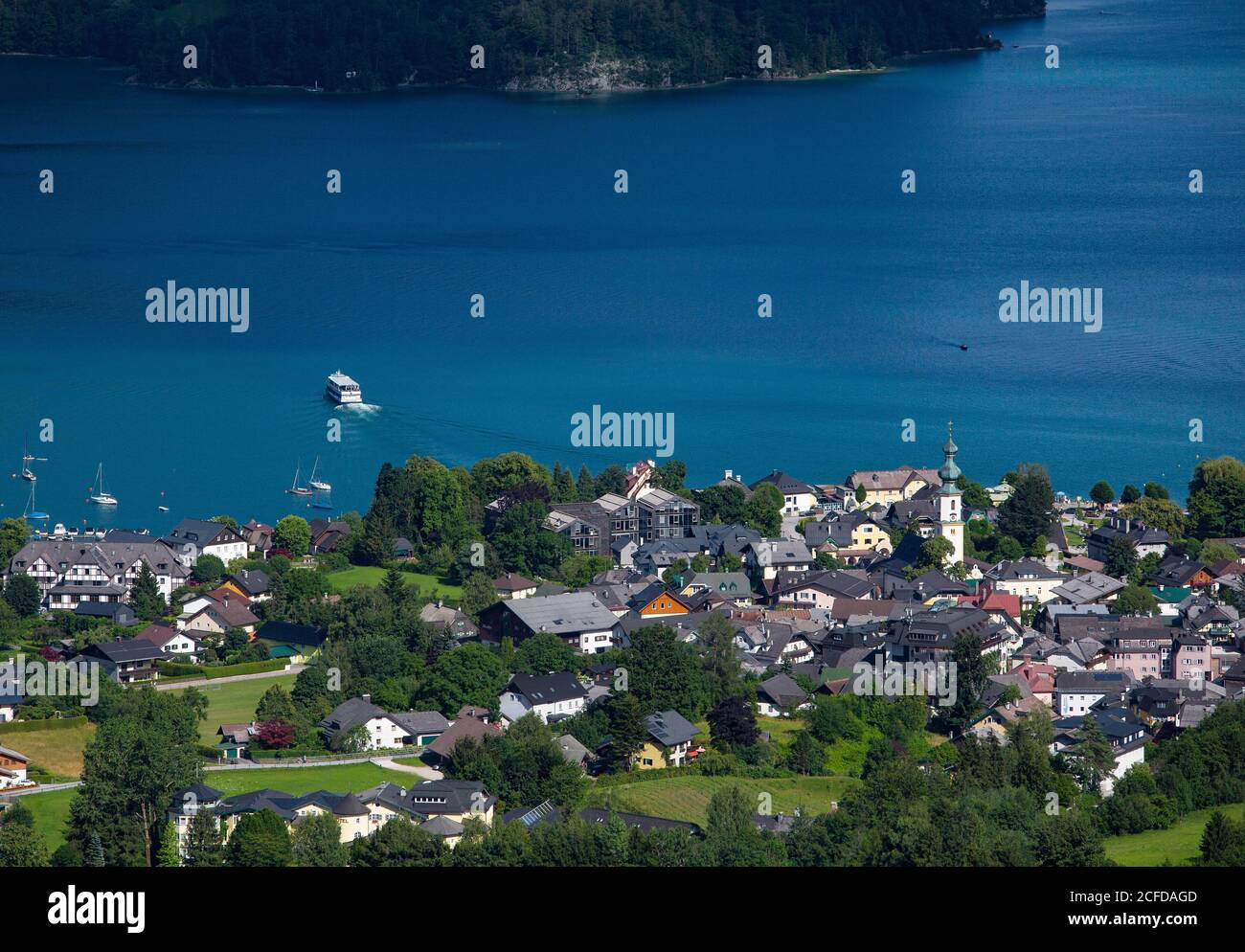 View from the Mozart View of Sankt Gilgen and Wolfgangsee, Salzkammergut, Province of Salzburg, Austria Stock Photo