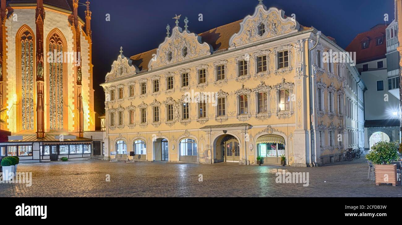 Marienkapelle Falkenhaus, Night, Wuerzburg, Germany Stock Photo