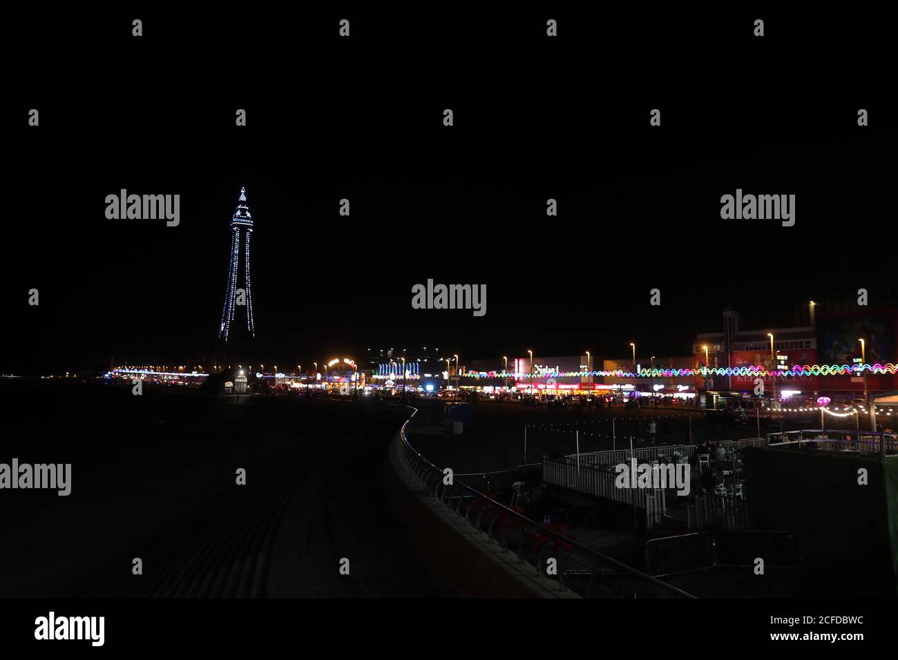 Blackpool on the first day of the annual lights display in the north west England seaside resort. This year the lights will remain on display until January, two months longer than normal, to help boost the tourism trade which has been hit by the Covid-19 pandemic. Stock Photo