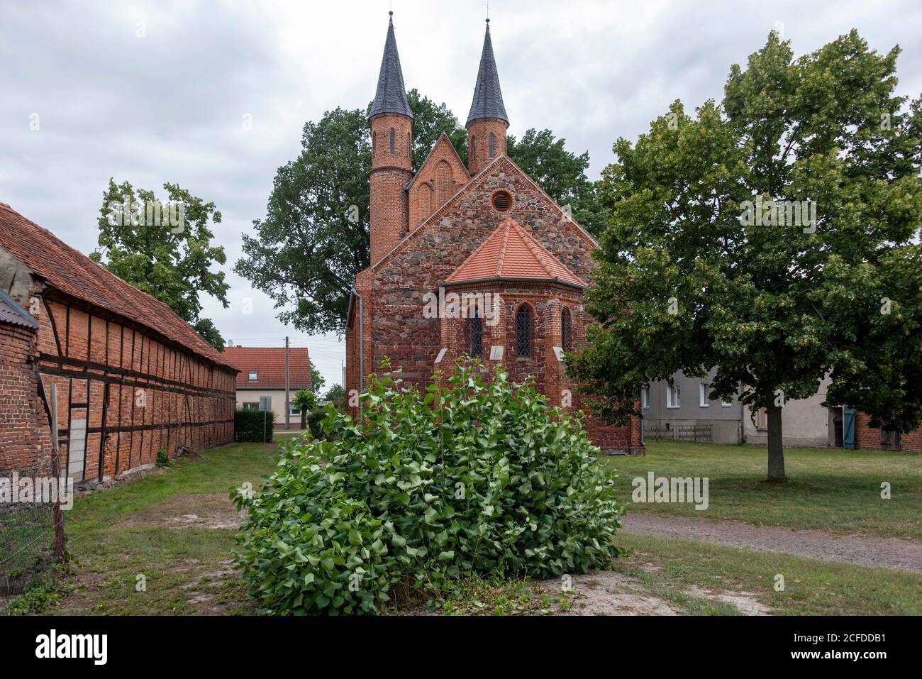 Germany, Saxony-Anhalt, Mahlwinkel, neo-Gothic brick church. Stock Photo