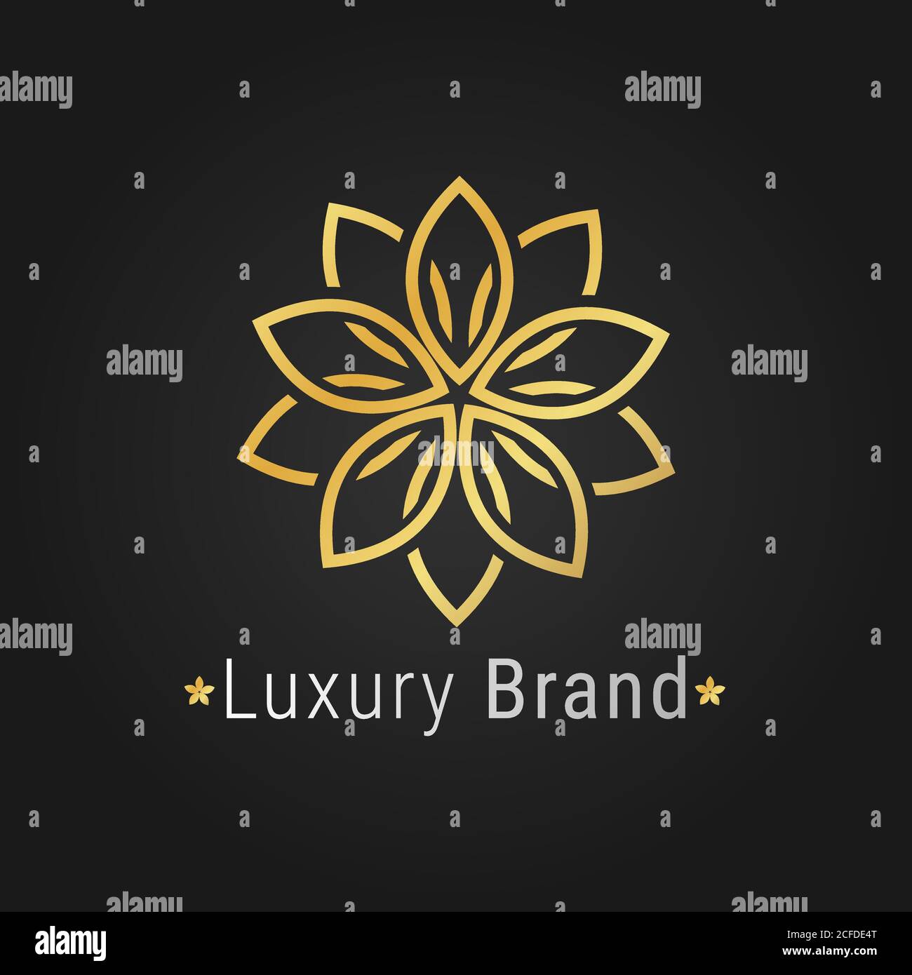 Flower logo luxury golden elegant branding on black background for restaurant, spa, hotel business Stock Vector
