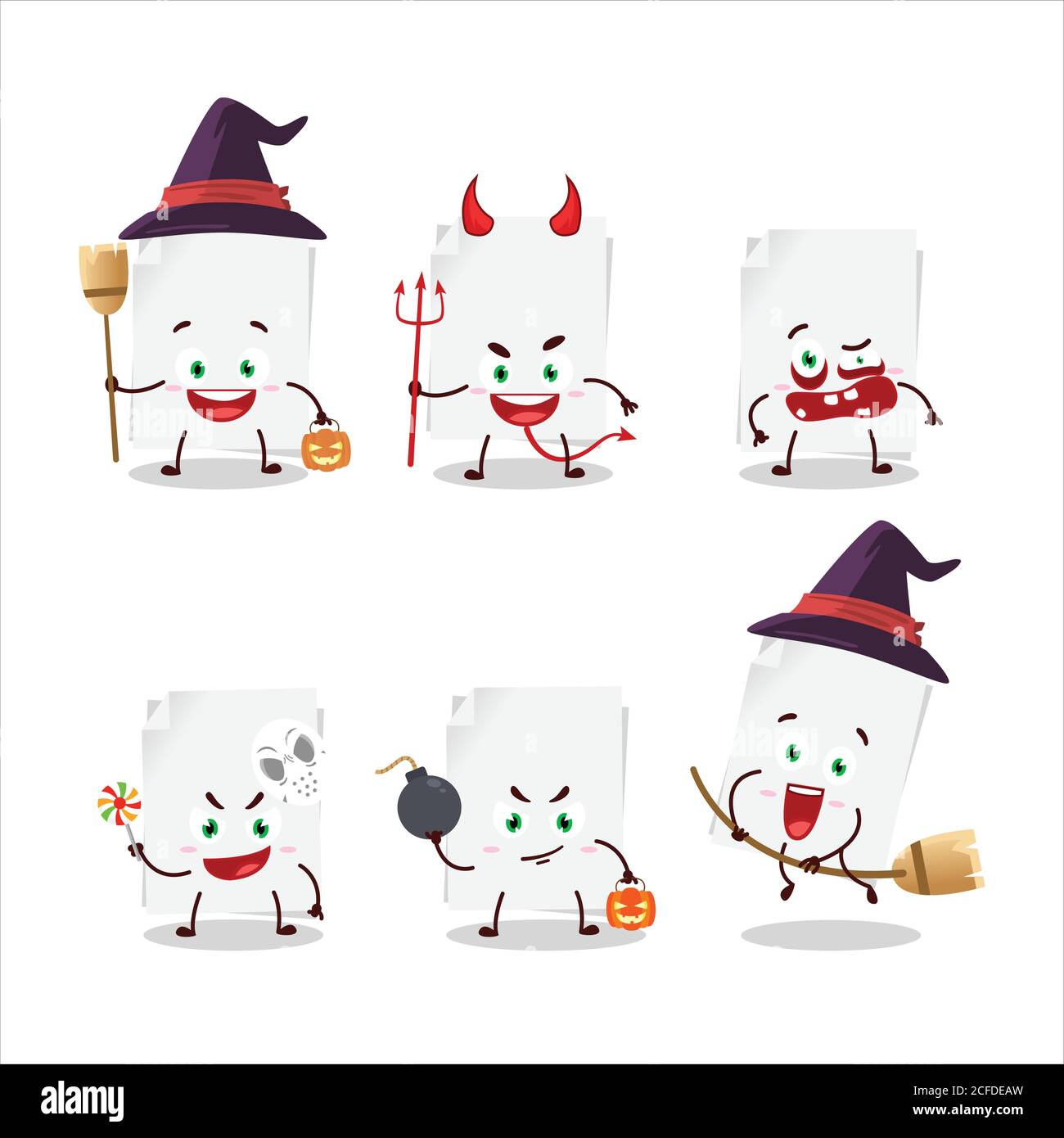 Halloween expression emoticons with cartoon character of blank sheet of ...
