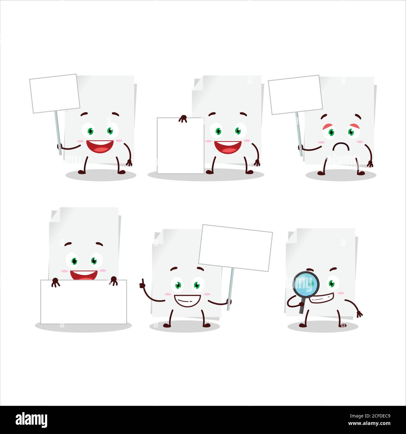 Blank sheet of paper cartoon character bring information board Stock