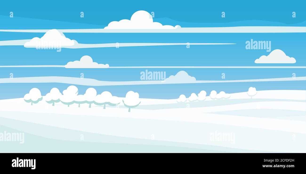 Winter landscape, field in the snow, trees, style, vector, illustration ...