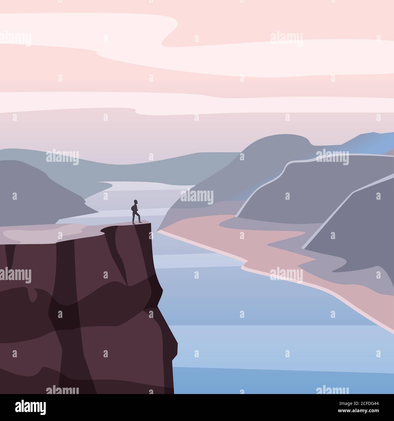 Mountain landscape canyon, river, rocks, open space, vector, illustration, isolated Stock Vector