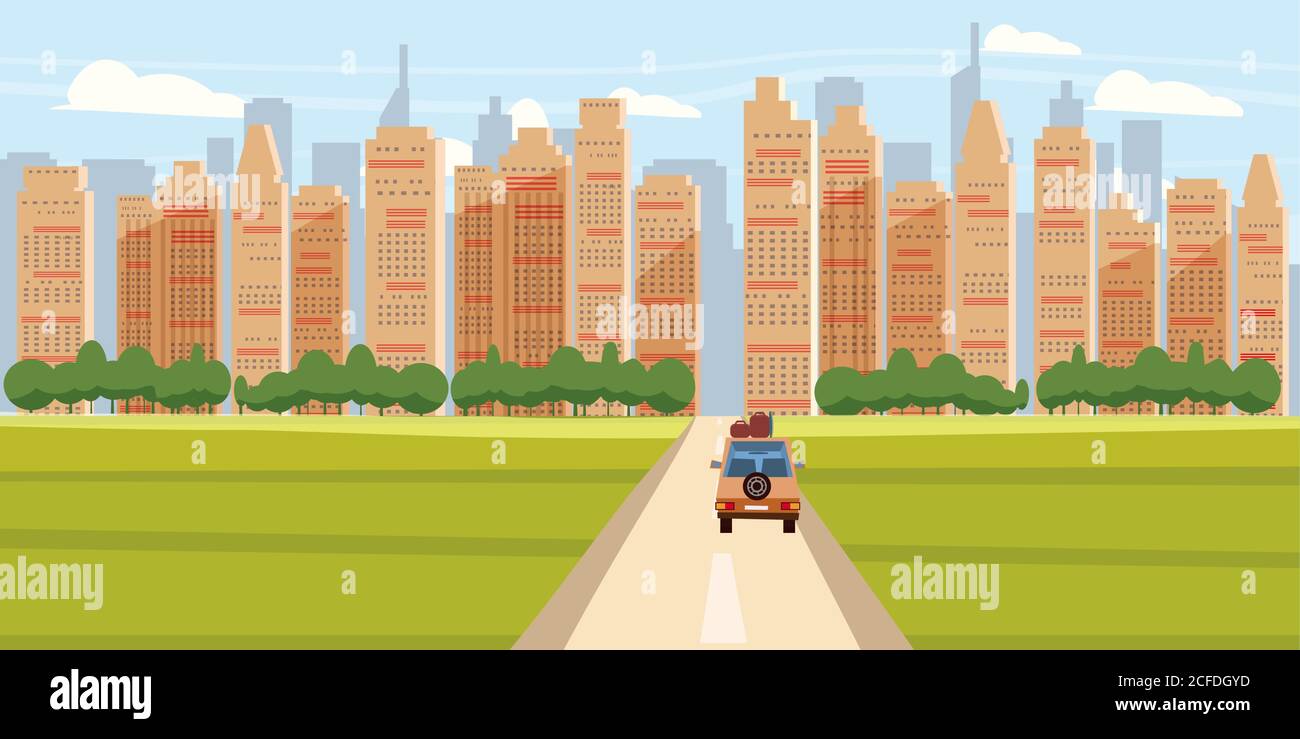 Cityscape Background Modern City Panorama With Road to Over Skyscrapers ...