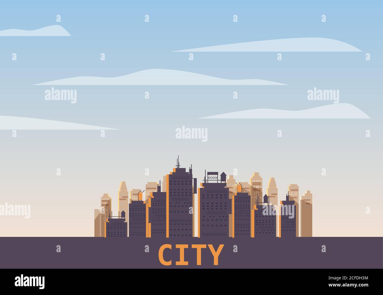 Cityscape day. Modern city skyline panoramic vector background. Urban ...