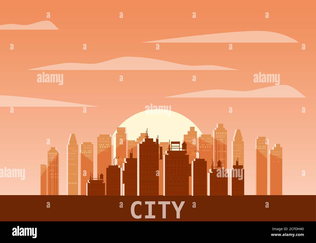 Cityscape day. Modern city skyline panoramic vector background. Urban ...