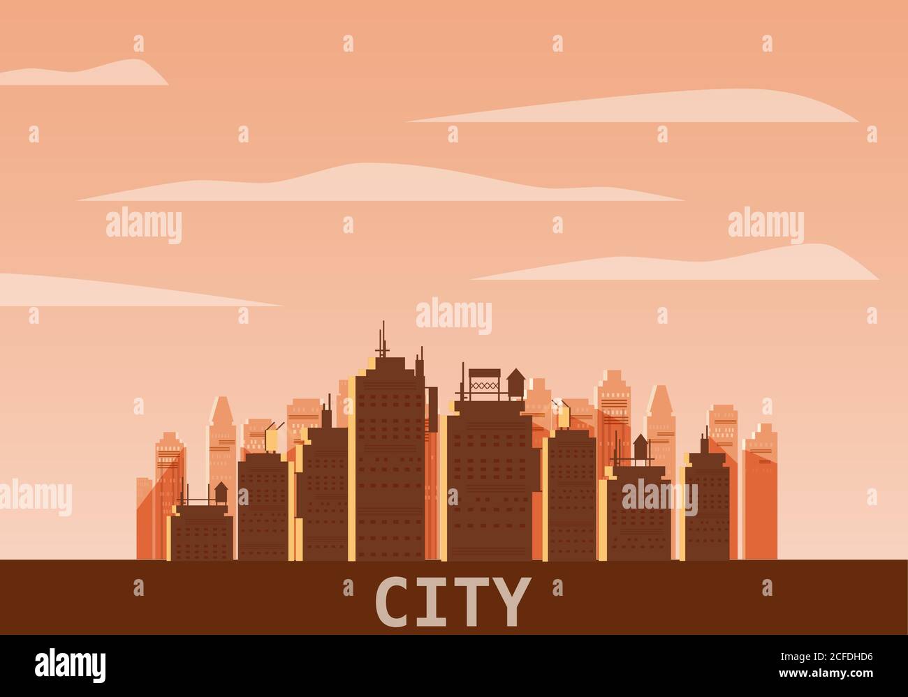 Cityscape day. Modern city skyline panoramic vector background. Urban ...