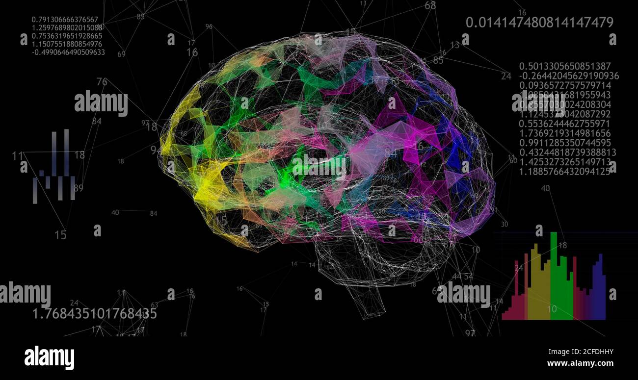 Rotating 360 low polygonal brain 3D model on black background with ...