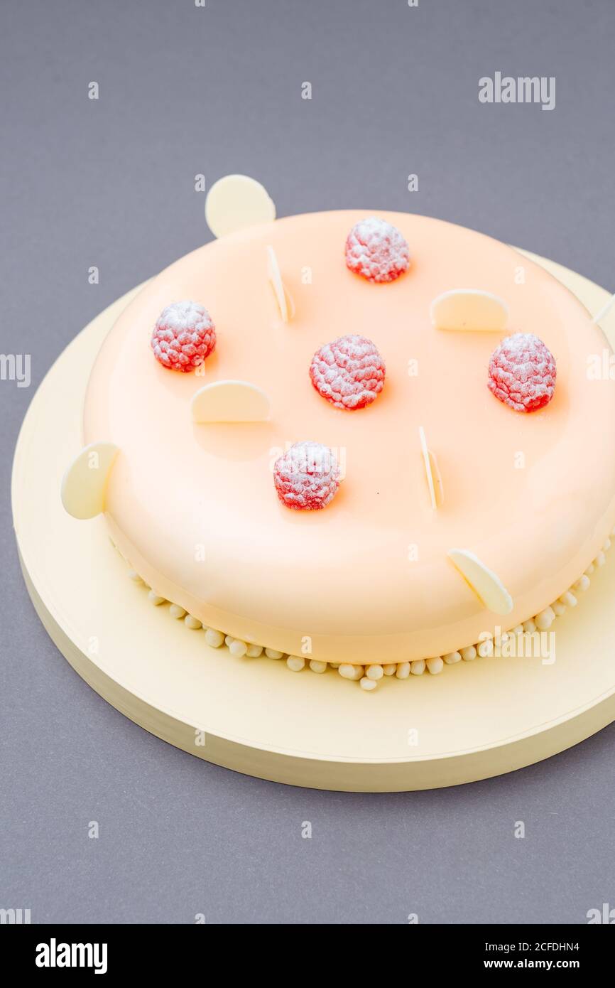 Delectable cake with raspberries and white chocolate Stock Photo