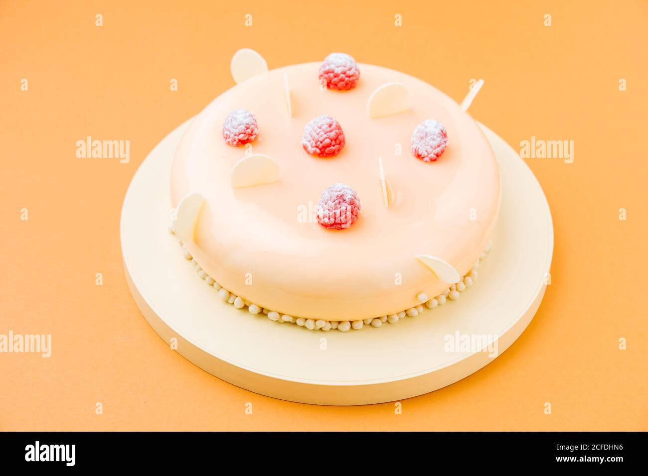 Delectable cake with raspberries and white chocolate Stock Photo