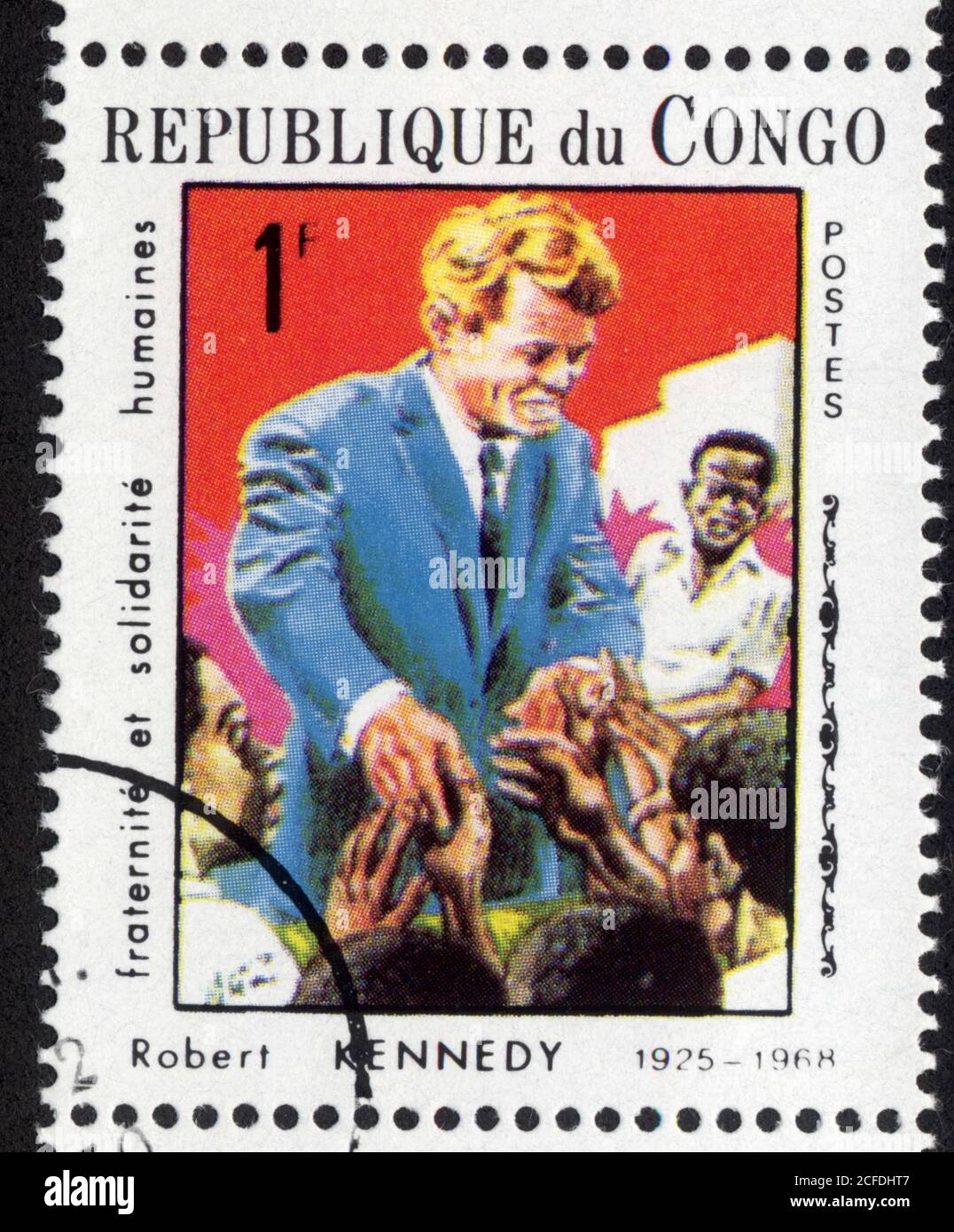 Timbre Fraternité et solidarité humaines. République du Congo. 1 F. Postes. Robert Kennedy 1925-1968 Stock Photo