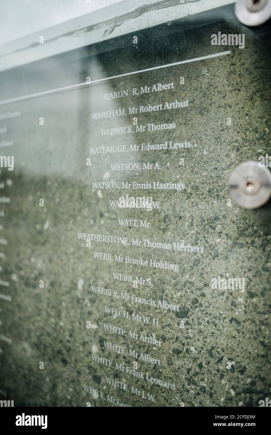 memorial plaque at the Titanic Museum, Belfast, Northern Ireland Stock
