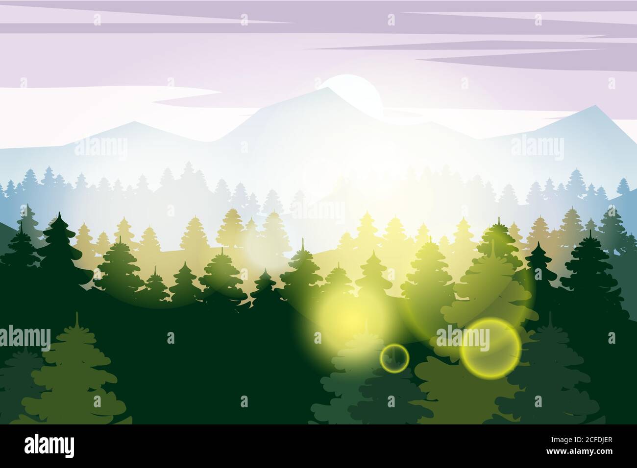 Pine forest and mountains vector backgrounds. Panorama landscape spruce ...