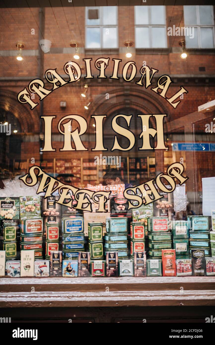 Shop window of a traditional irish sweet shop, Temple Bar district, Dublin, Ireland Stock Photo
