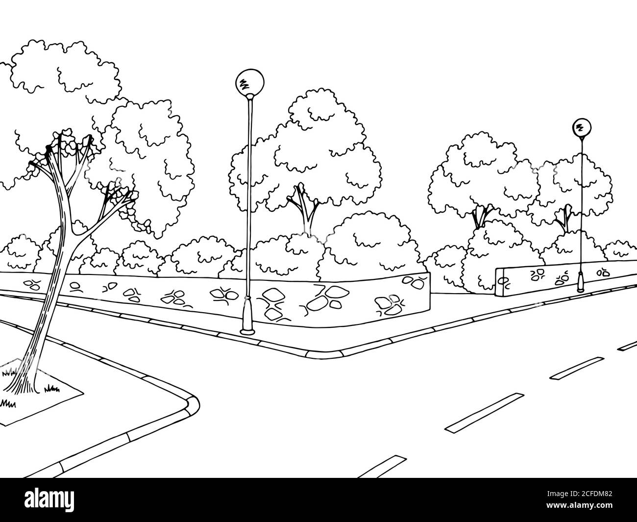 Street road graphic black white city landscape sketch illustration vector Stock Vector