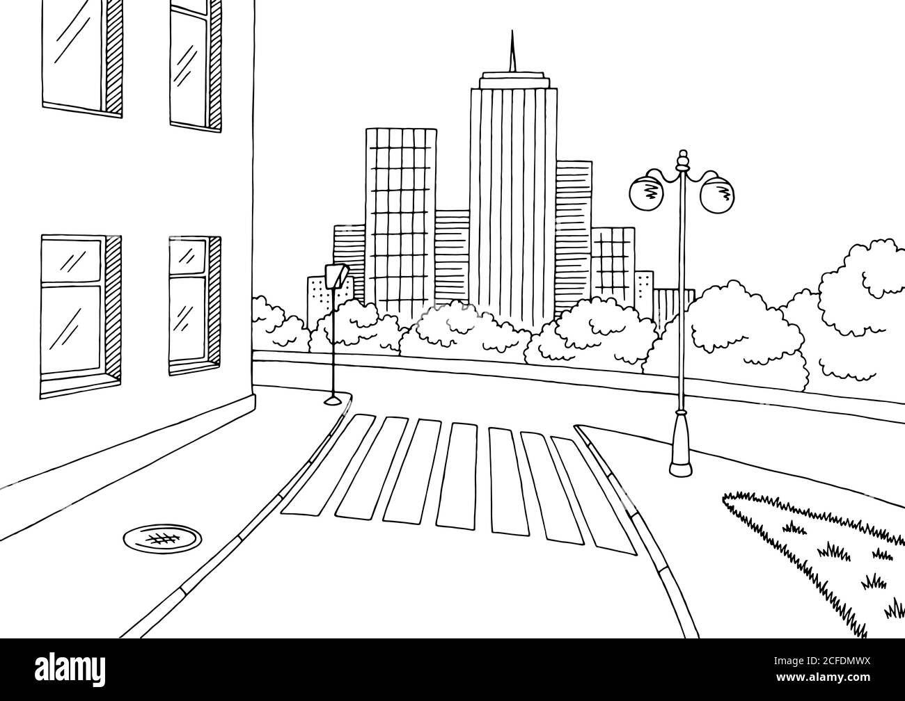 city street clipart black and white